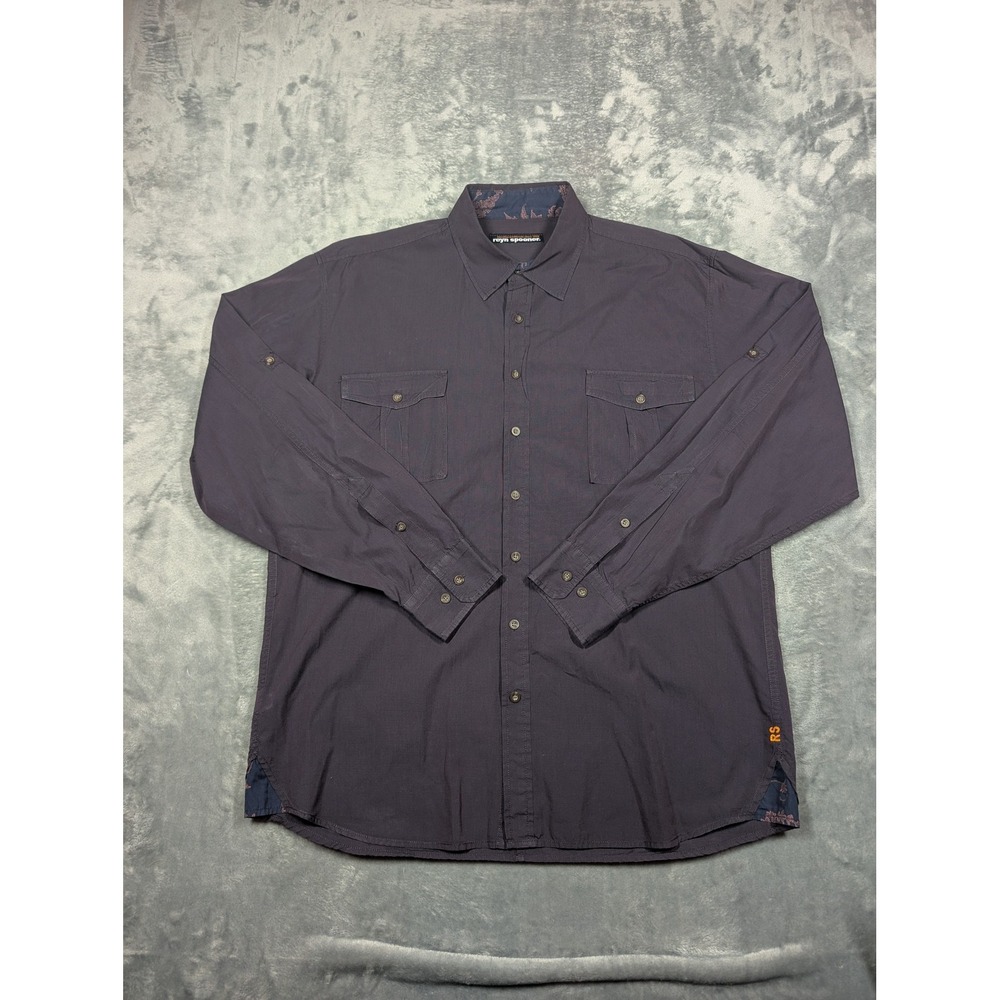 Reyn Spooner Shirt Mens 2XL Purple Solid Cotton Long Sleeve Button Up Casual